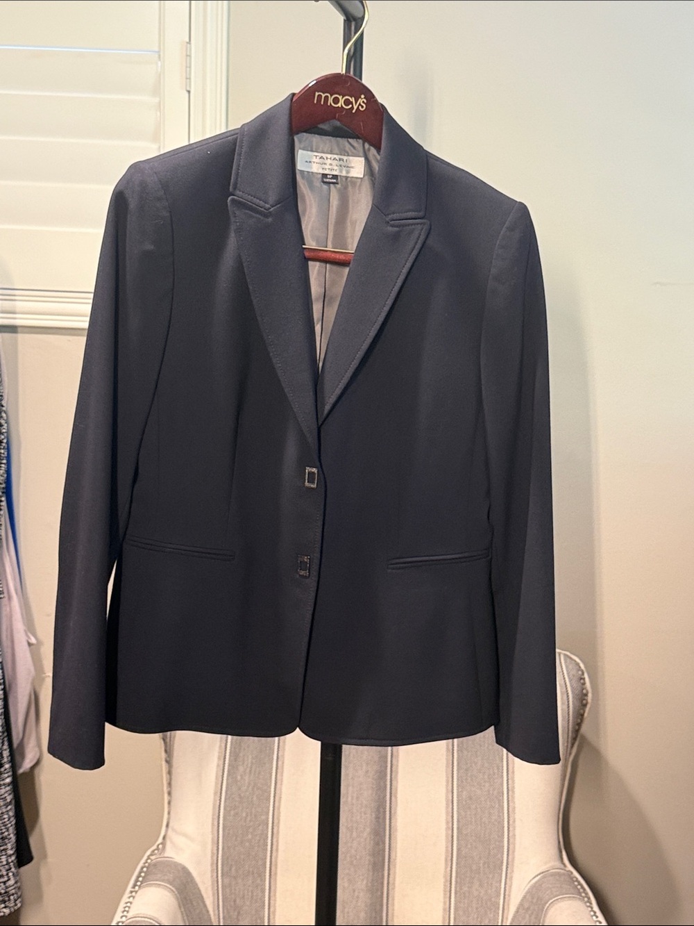 Tahari Navy Notch-Lapel Ponte Blazer